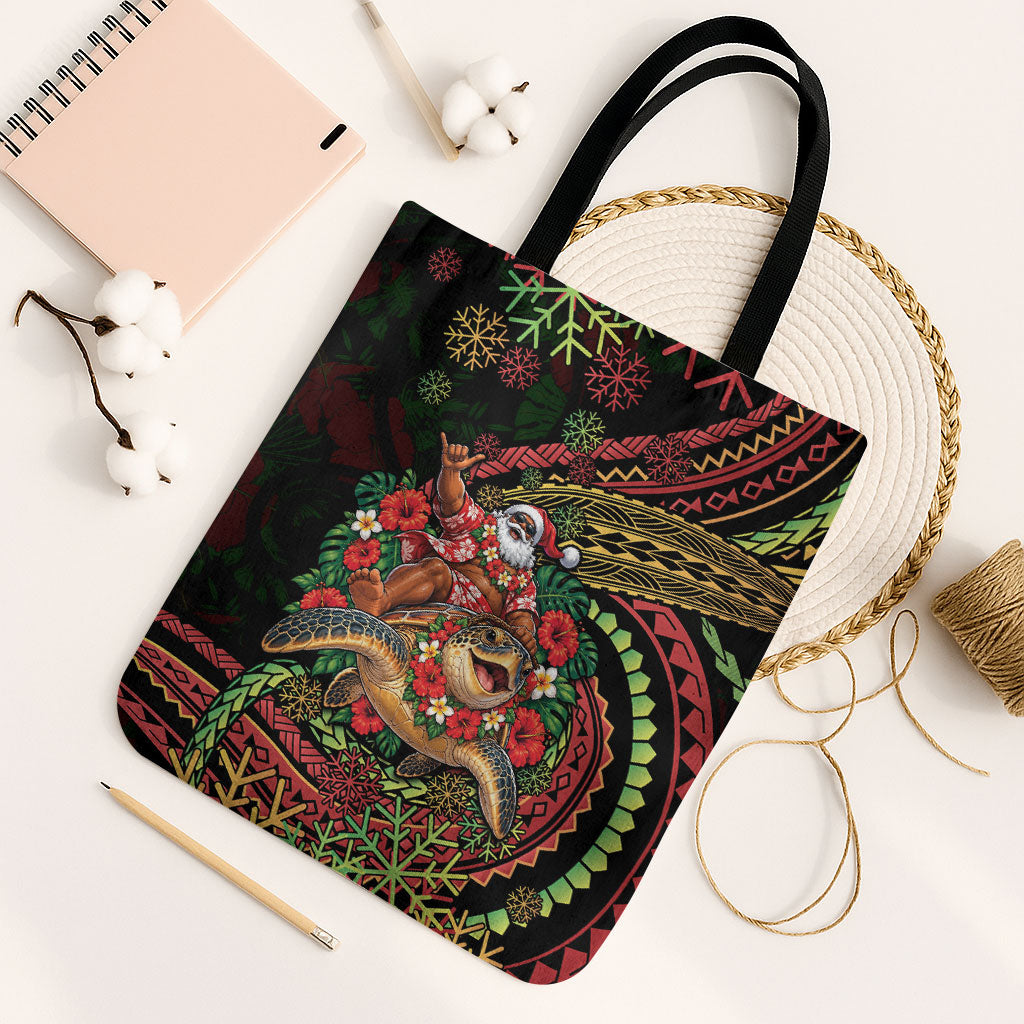 Hawaii Christmas Tote Bag Aloha Santa Riding Honu