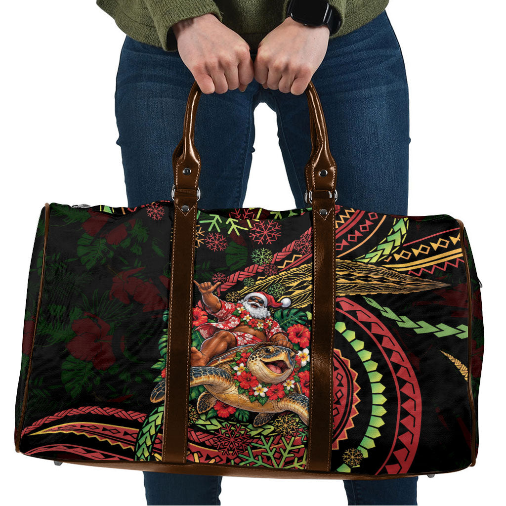Hawaii Christmas Travel Bag Aloha Santa Riding Honu DT05 Black - Polynesian Pride