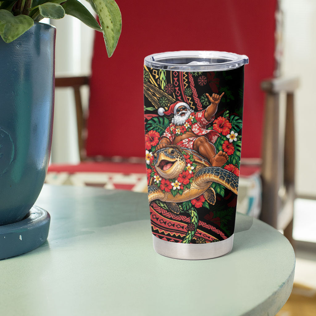 Hawaii Christmas Tumbler Cup Aloha Santa Riding Honu DT05 - Polynesian Pride