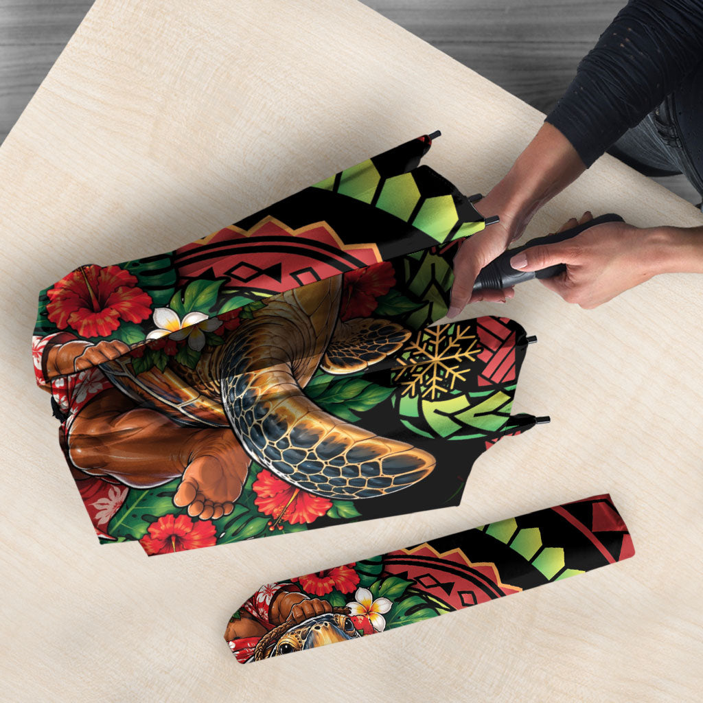 Hawaii Christmas Umbrella Aloha Santa Riding Honu DT05 - Polynesian Pride
