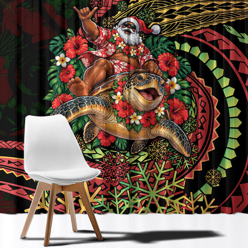 Hawaii Christmas Window Curtain Aloha Santa Riding Honu DT05 - Polynesian Pride