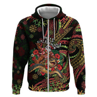 Hawaii Christmas Zip Hoodie Aloha Santa Riding Honu DT05 Zip Hoodie Black - Polynesian Pride