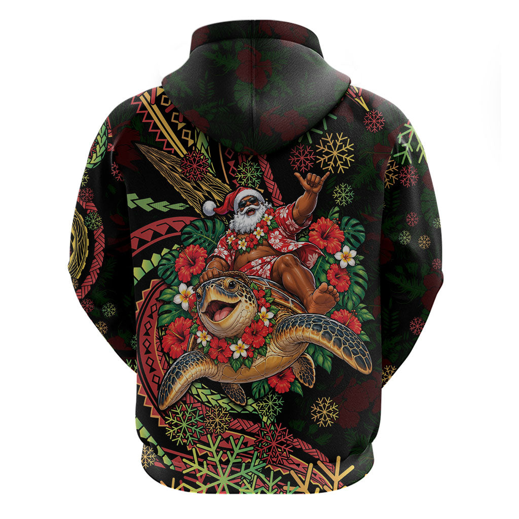 Hawaii Christmas Zip Hoodie Aloha Santa Riding Honu DT05 - Polynesian Pride