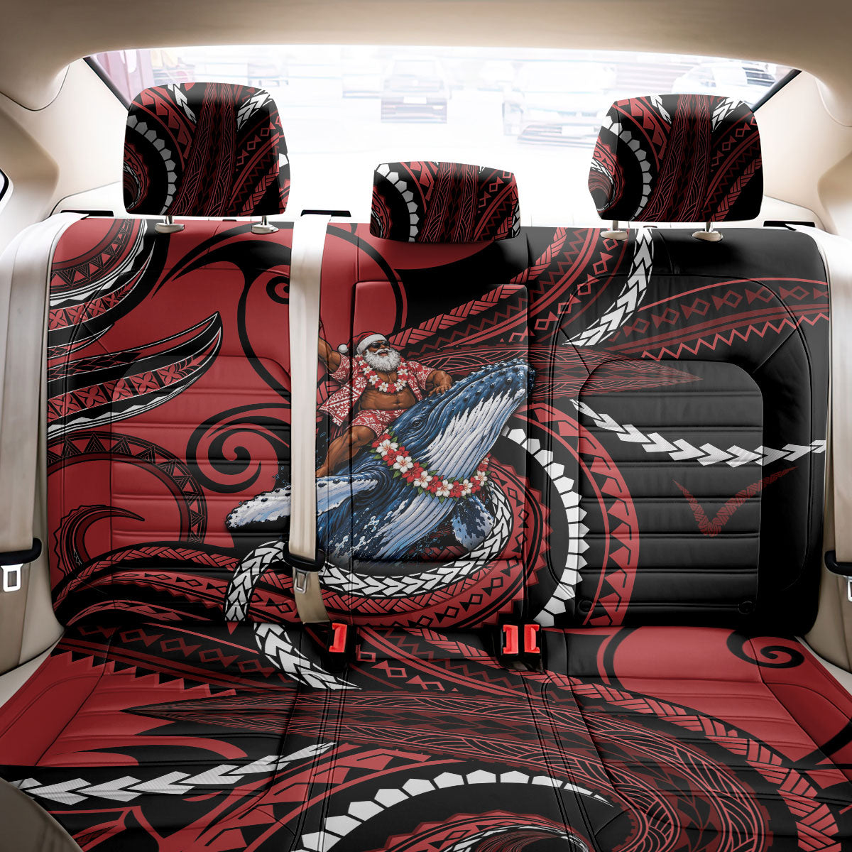 Tonga Christmas Back Car Seat Cover Santa Riding Humpback Whale DT05 - Polynesian Pride