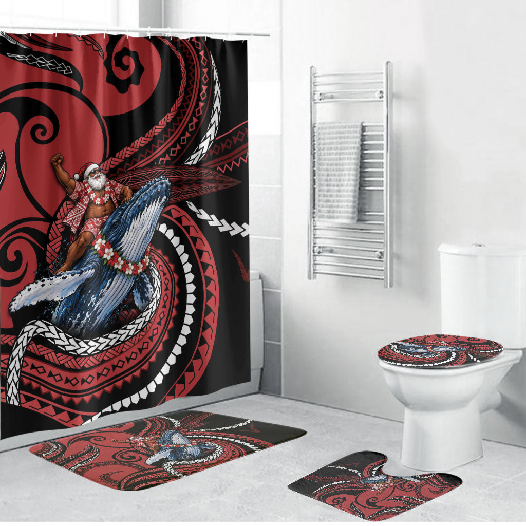 Tonga Christmas Bathroom Set Santa Riding Humpback Whale DT05 Bathroom Set (4 pcs) Red - Polynesian Pride