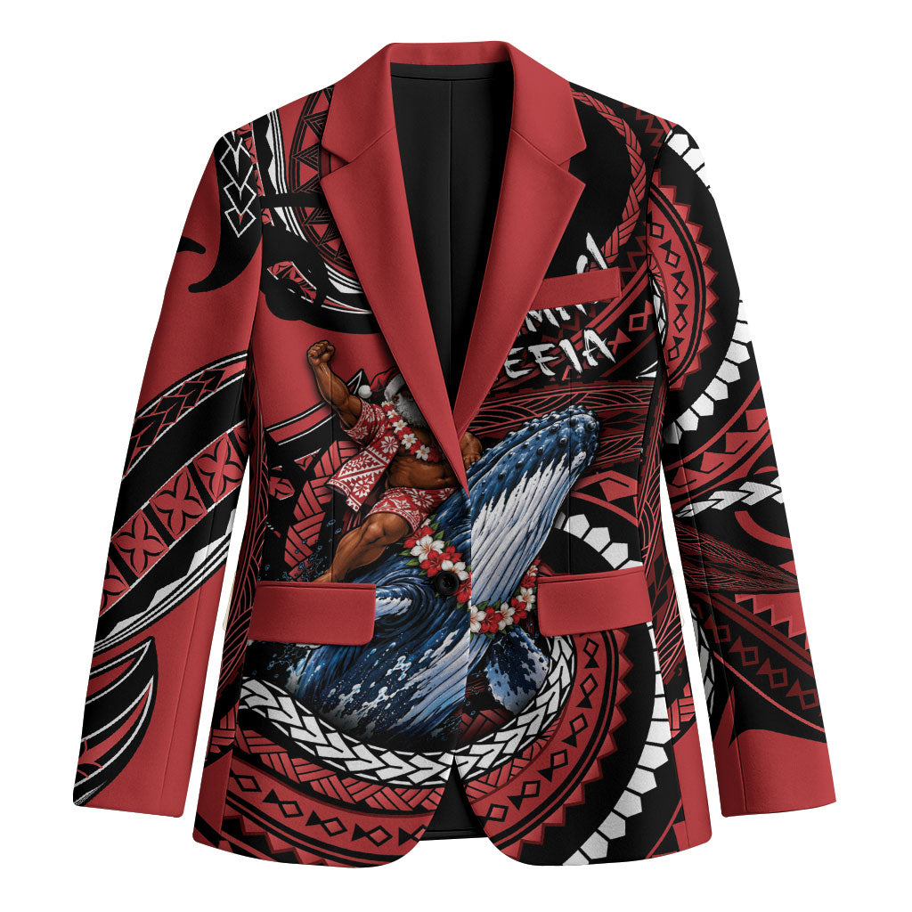 Tonga Christmas Blazer Santa Riding Humpback Whale DT05 Unisex Red - Polynesian Pride