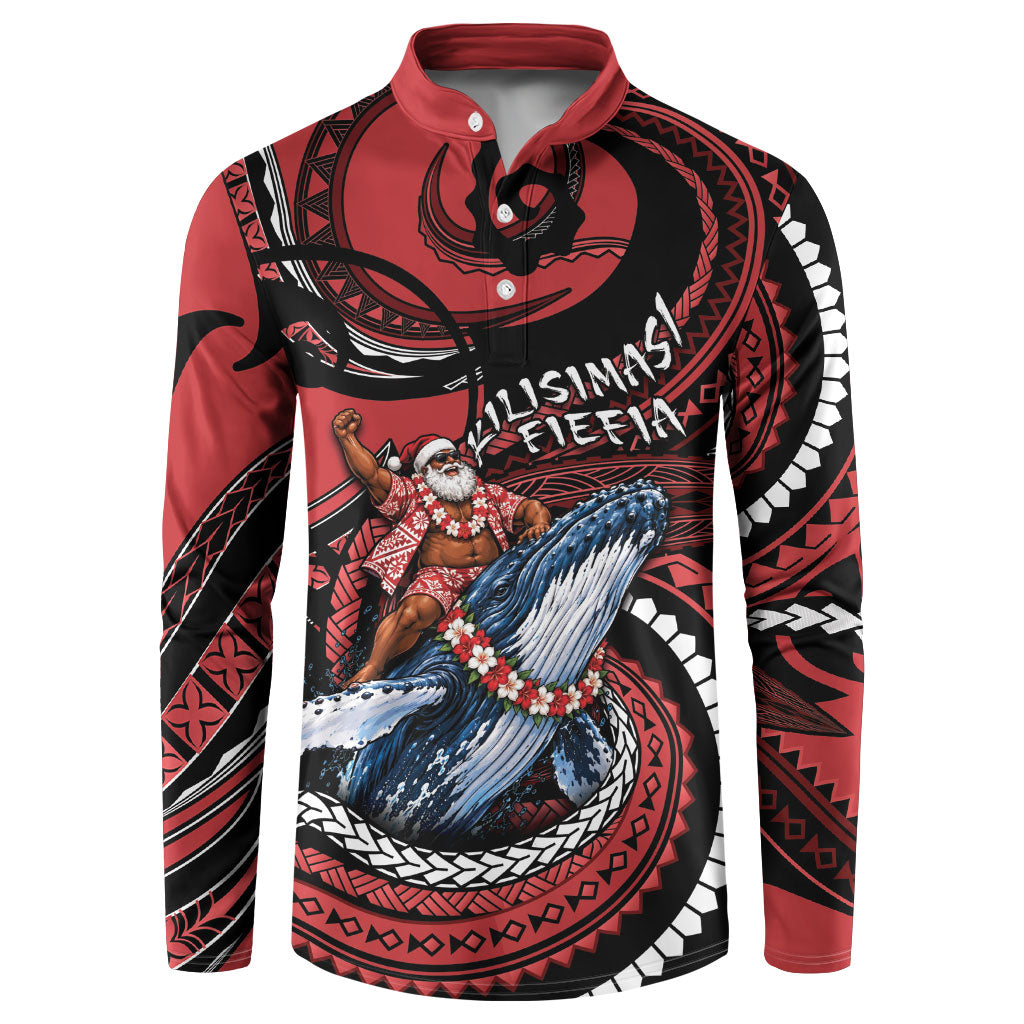 Tonga Christmas Button Sweatshirt Santa Riding Humpback Whale