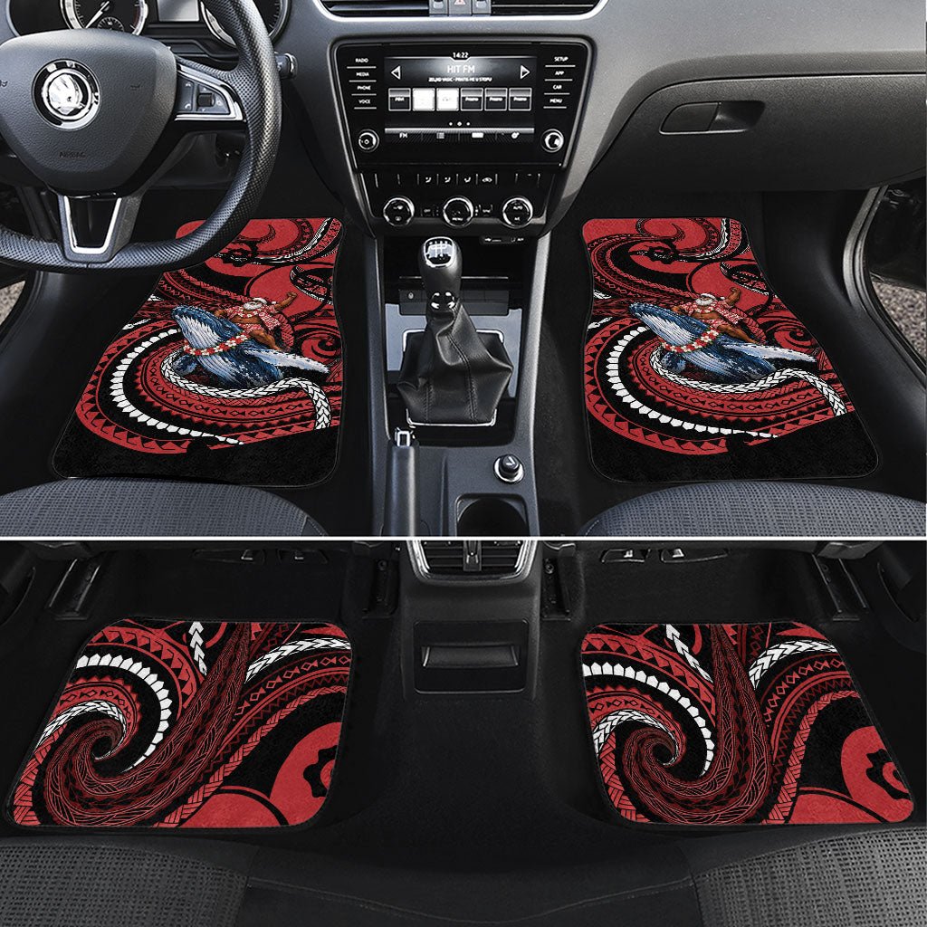 Tonga Christmas Car Mats Santa Riding Humpback Whale DT05 Set 4pcs Red - Polynesian Pride