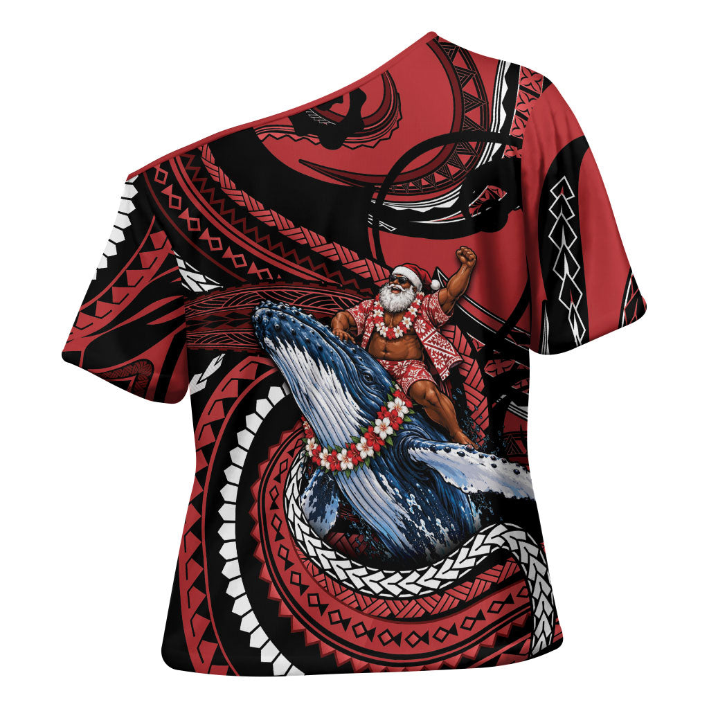 Tonga Christmas Cross Shoulder Shirt Santa Riding Humpback Whale DT05 - Polynesian Pride