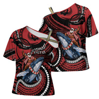 Tonga Christmas Cross Shoulder Shirt Santa Riding Humpback Whale DT05 - Polynesian Pride