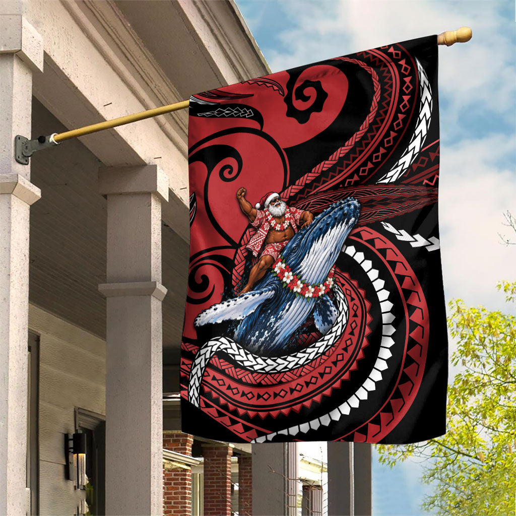 Tonga Christmas Garden Flag Santa Riding Humpback Whale DT05 House Flag Red - Polynesian Pride