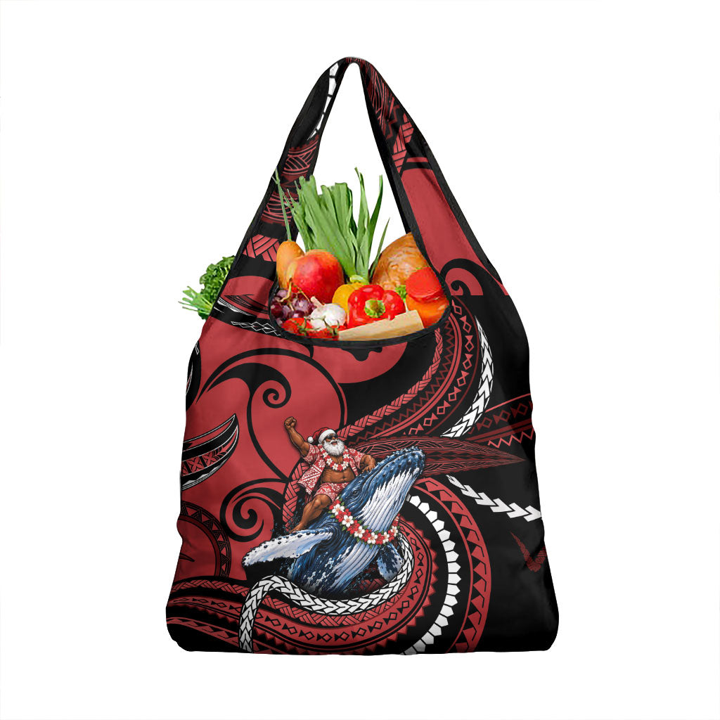 Tonga Christmas Grocery Bag Santa Riding Humpback Whale DT05 1-pack One Size Red - Polynesian Pride