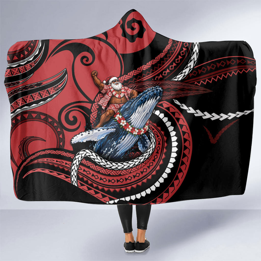 Tonga Christmas Hooded Blanket Santa Riding Humpback Whale DT05 One Size Red - Polynesian Pride