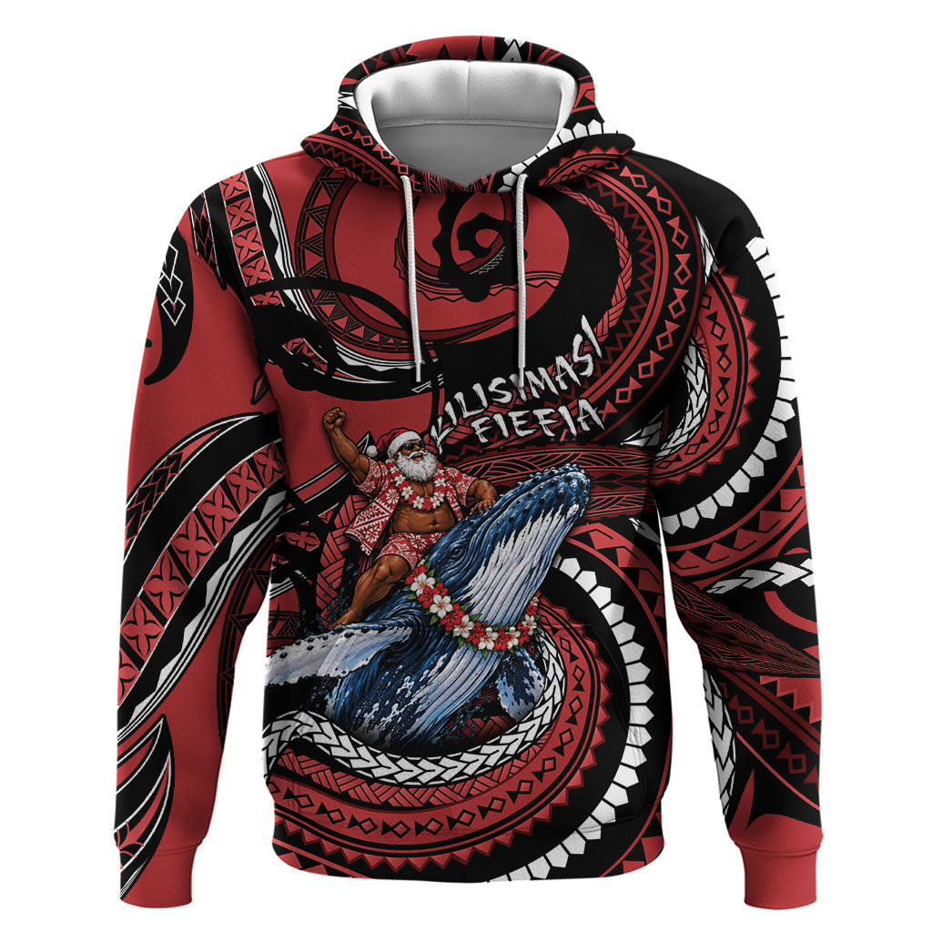 Tonga Christmas Hoodie Santa Riding Humpback Whale DT05 Pullover Hoodie Red - Polynesian Pride