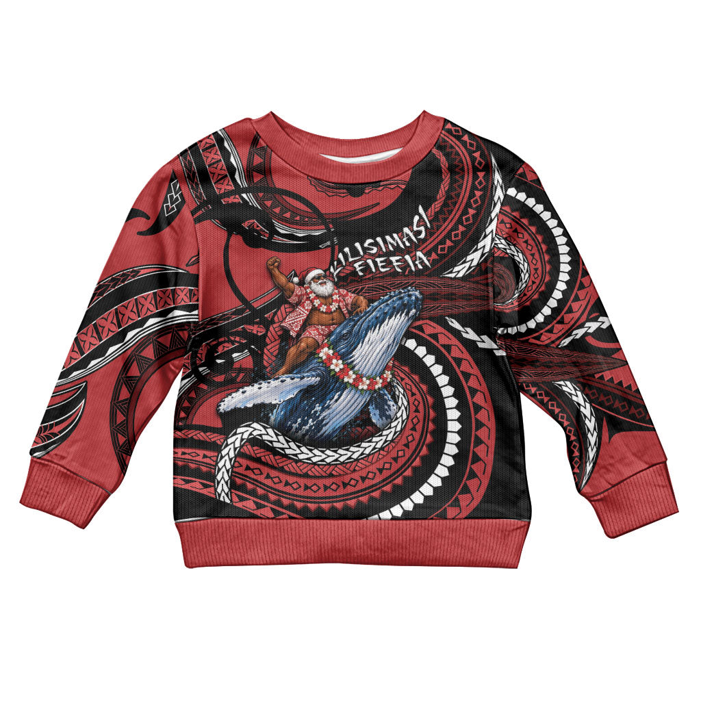 Tonga Christmas Kid Ugly Christmas Sweater Santa Riding Humpback Whale DT05 Kid Red - Polynesian Pride