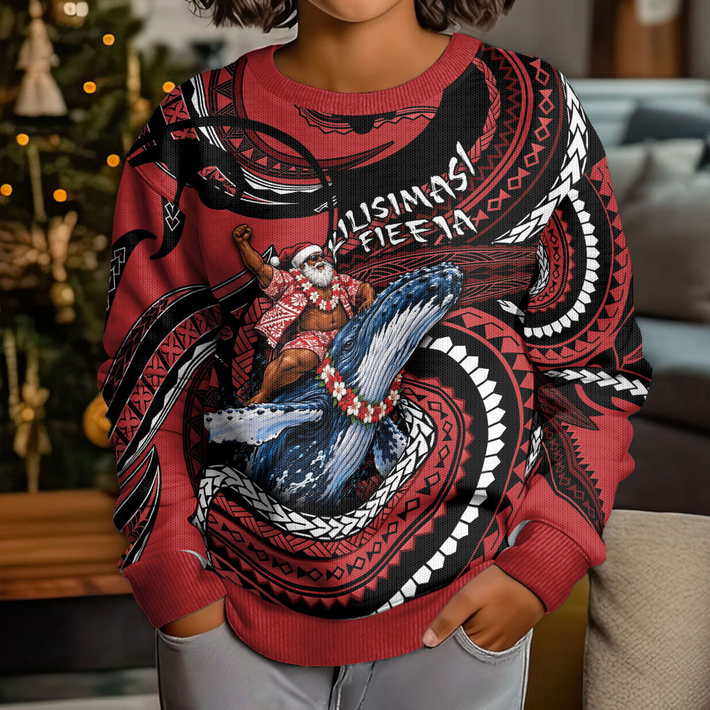 Tonga Christmas Kid Ugly Christmas Sweater Santa Riding Humpback Whale DT05 - Polynesian Pride