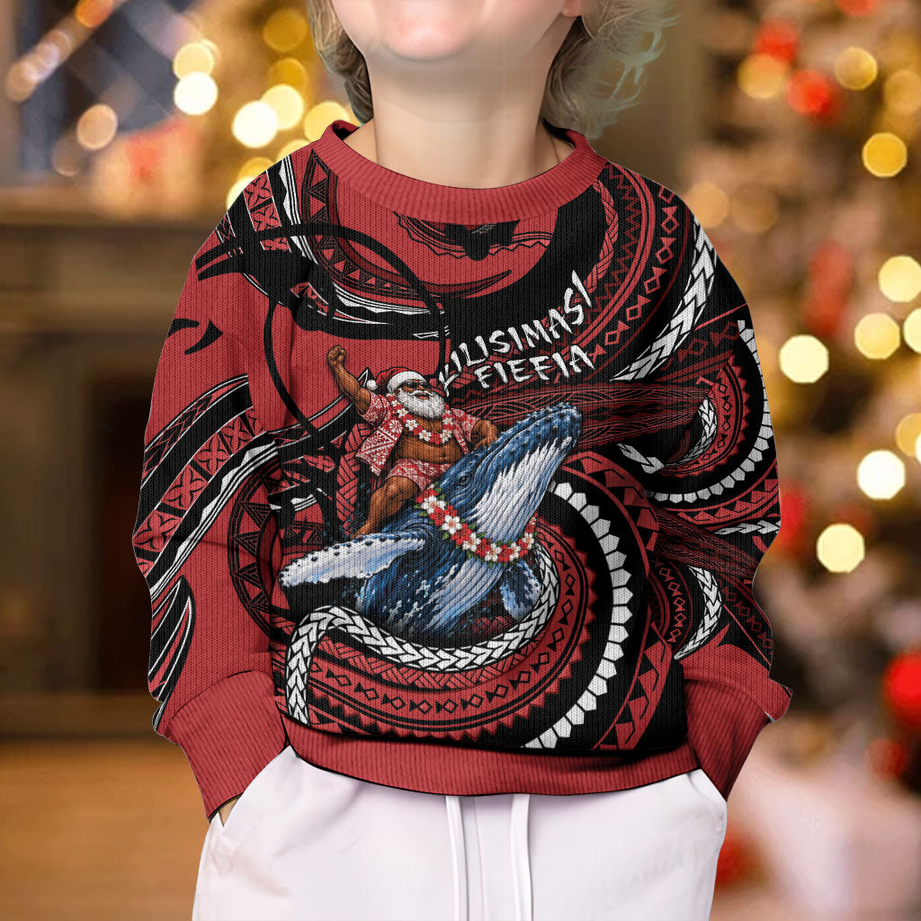 Tonga Christmas Kid Ugly Christmas Sweater Santa Riding Humpback Whale DT05 - Polynesian Pride