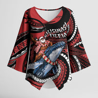 Tonga Christmas Kimono Sleeve Blouse Santa Riding Humpback Whale DT05 Female Red - Polynesian Pride