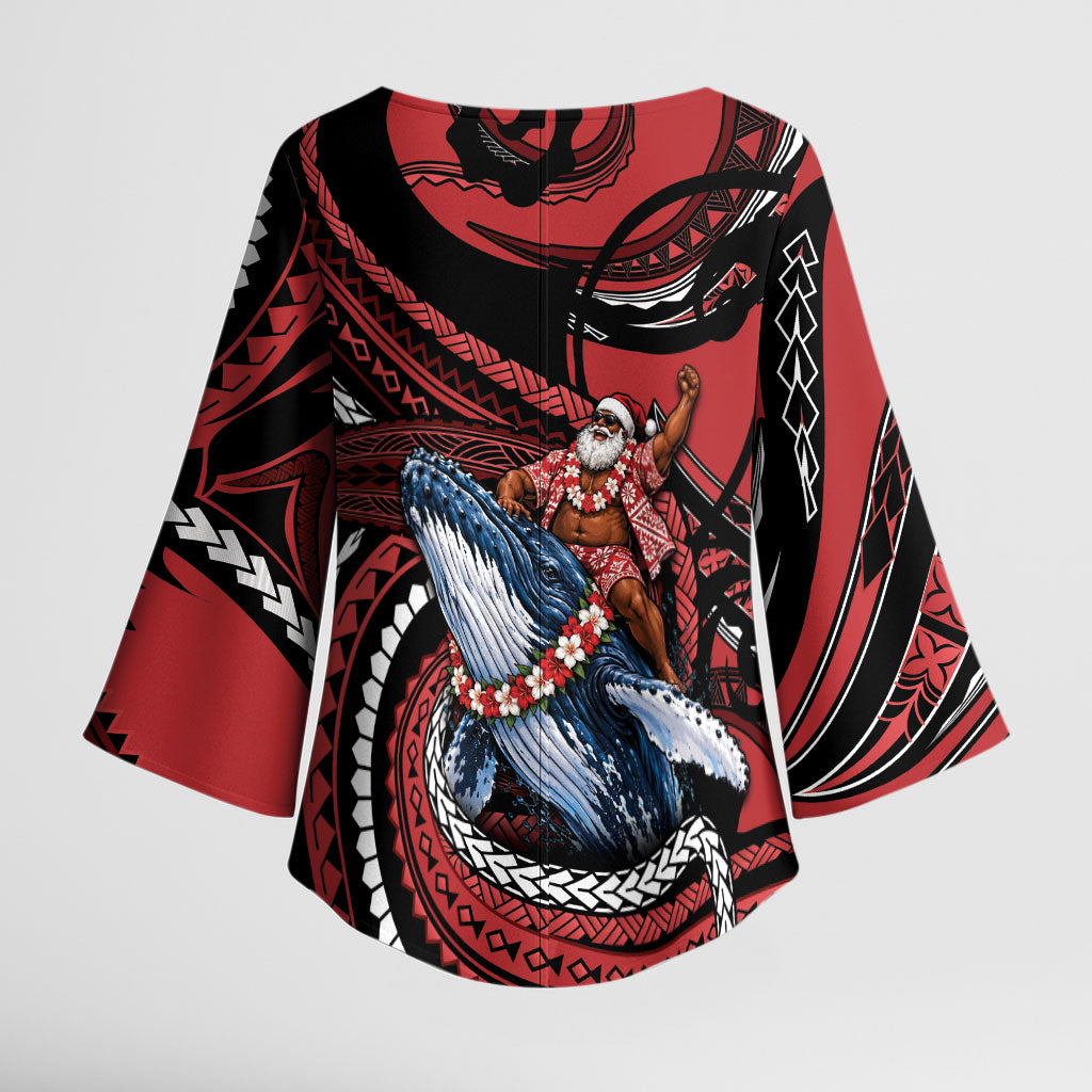 Tonga Christmas Kimono Sleeve Blouse Santa Riding Humpback Whale DT05 - Polynesian Pride
