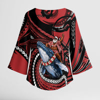 Tonga Christmas Kimono Sleeve Blouse Santa Riding Humpback Whale DT05 - Polynesian Pride