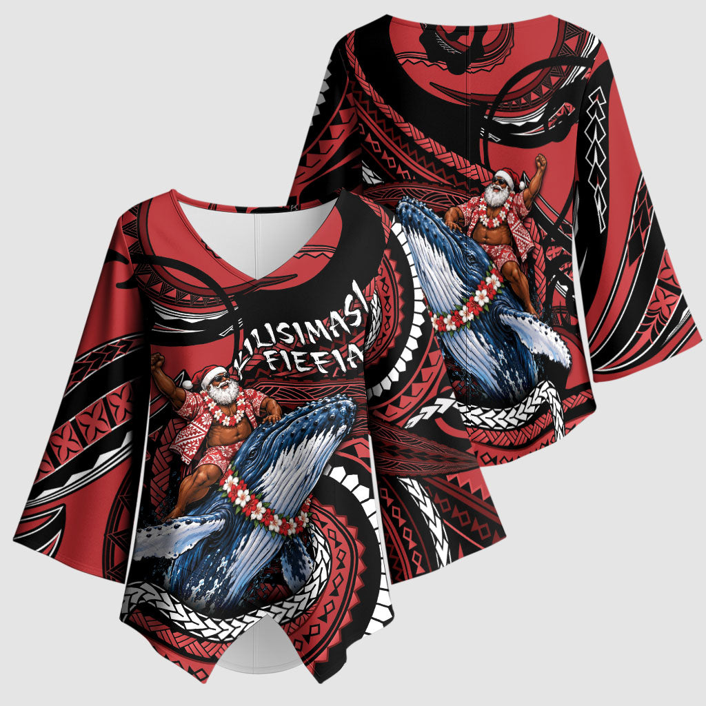 Tonga Christmas Kimono Sleeve Blouse Santa Riding Humpback Whale DT05 - Polynesian Pride
