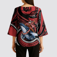 Tonga Christmas Kimono Sleeve Blouse Santa Riding Humpback Whale DT05 - Polynesian Pride