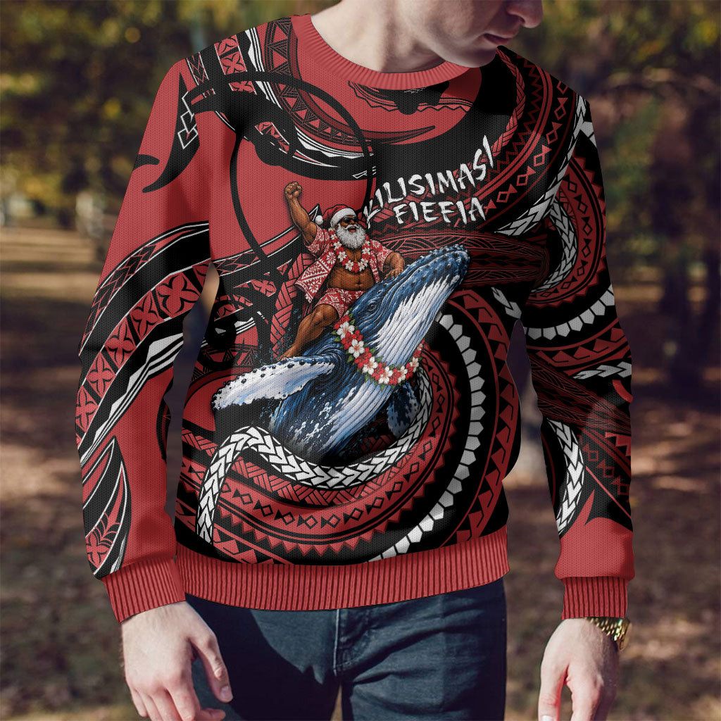 Tonga Christmas Ugly Christmas Sweater Santa Riding Humpback Whale DT05 - Polynesian Pride