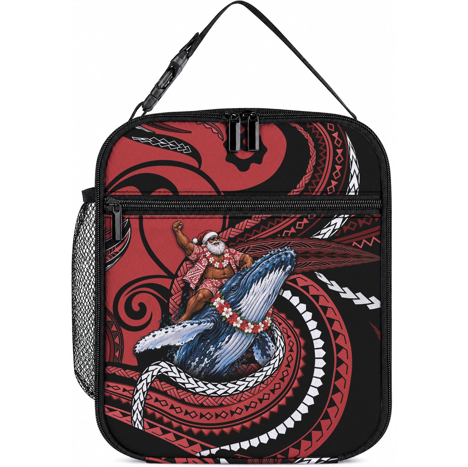 Tonga Christmas Lunch Bag Santa Riding Humpback Whale DT05 10.2 × 8.3 × 4.3 inch Red - Polynesian Pride