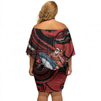 Tonga Christmas Off Shoulder Short Dress Santa Riding Humpback Whale DT05 - Polynesian Pride