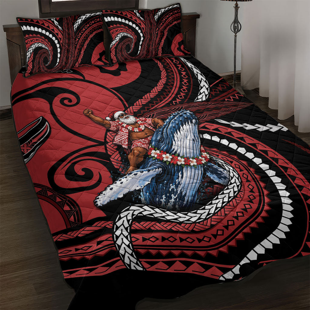 Tonga Christmas Quilt Bed Set Santa Riding Humpback Whale DT05 Red - Polynesian Pride