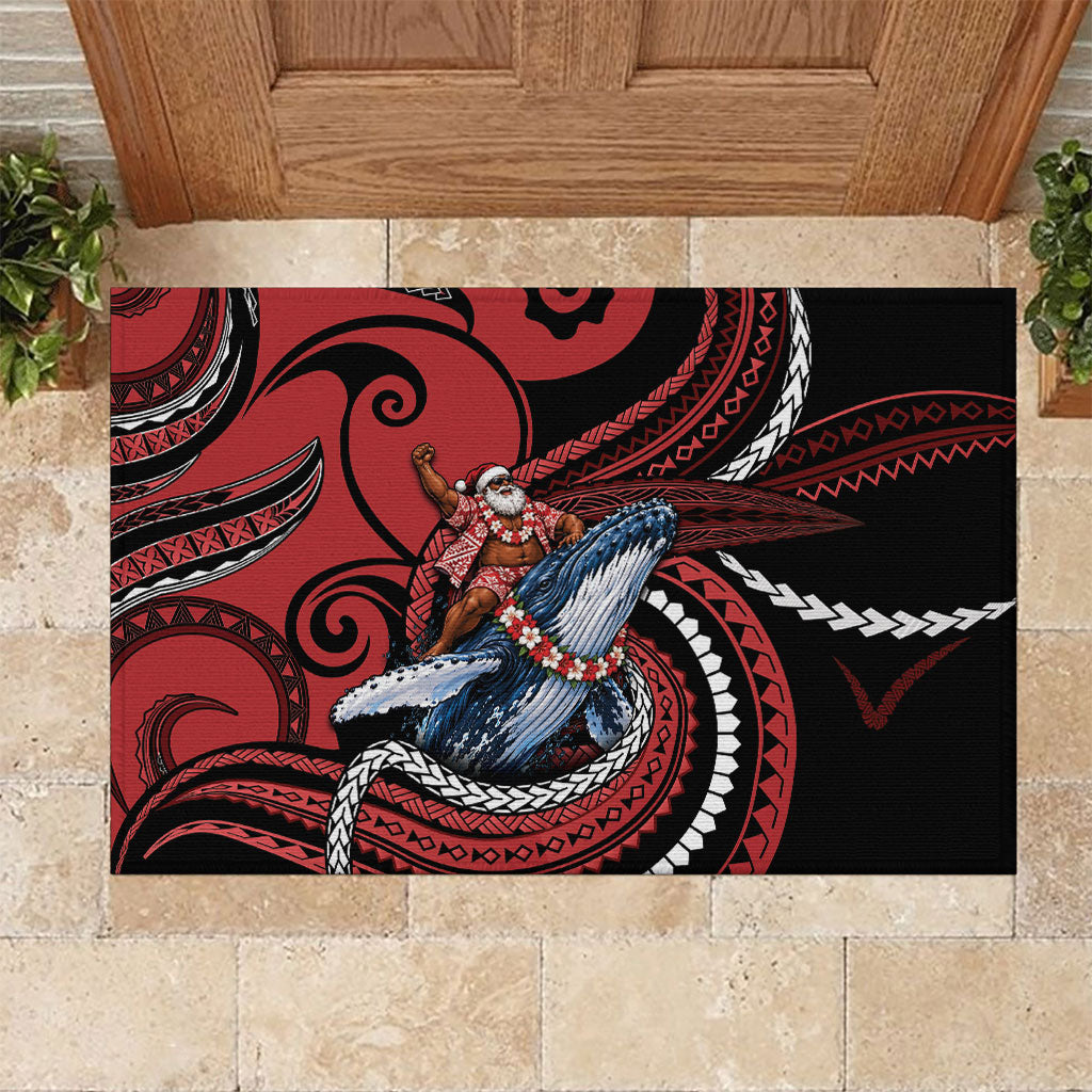 Tonga Christmas Rubber Doormat Santa Riding Humpback Whale DT05 Red - Polynesian Pride