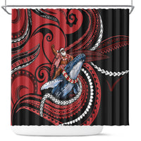Tonga Christmas Shower Curtain Santa Riding Humpback Whale DT05 Red - Polynesian Pride
