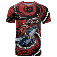 Tonga Christmas T Shirt Santa Riding Humpback Whale DT05 Red - Polynesian Pride