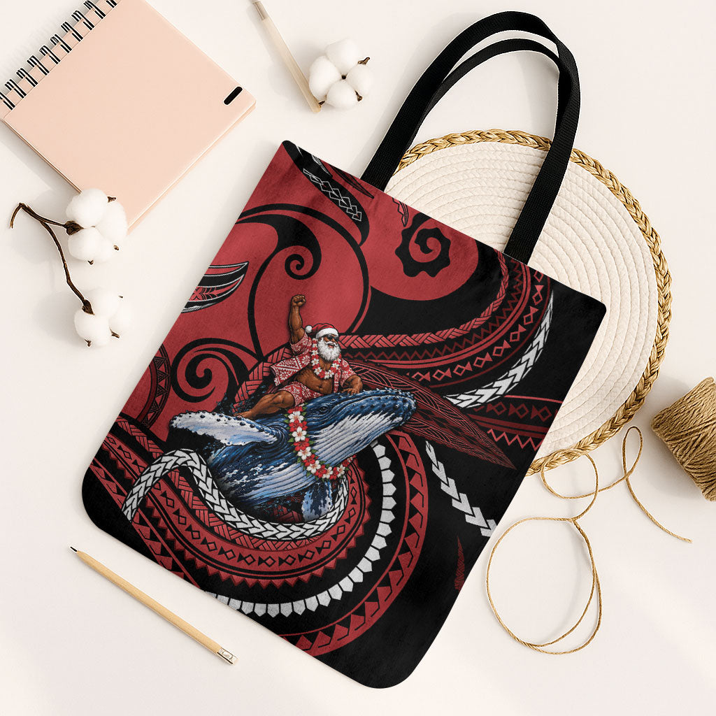 Tonga Christmas Tote Bag Santa Riding Humpback Whale
