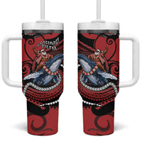Tonga Christmas Tumbler With Handle Santa Riding Humpback Whale DT05 One Size: 40 oz Red - Polynesian Pride