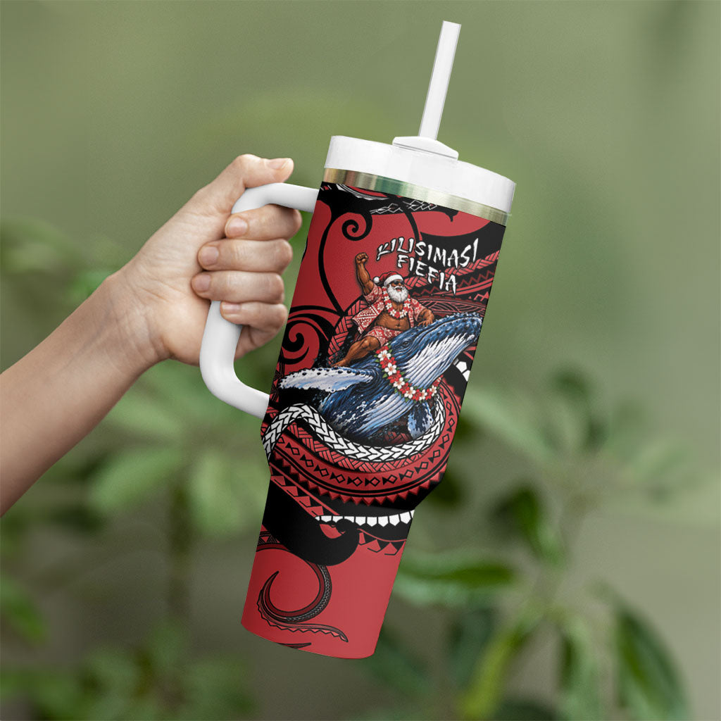 Tonga Christmas Tumbler With Handle Santa Riding Humpback Whale DT05 - Polynesian Pride