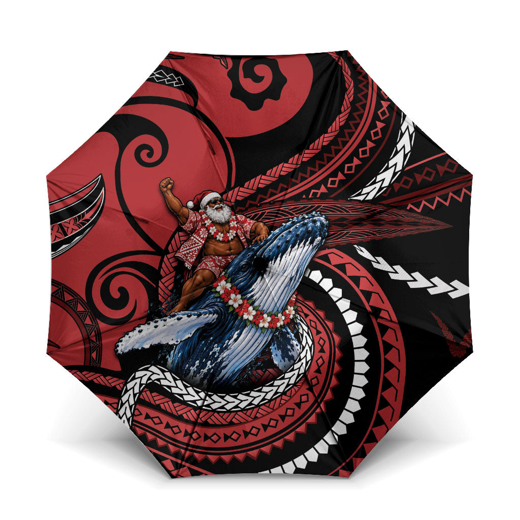 Tonga Christmas Umbrella Santa Riding Humpback Whale DT05 One Size Folded 11.42 inch Opened Diameter 37.4 inch Red - Polynesian Pride