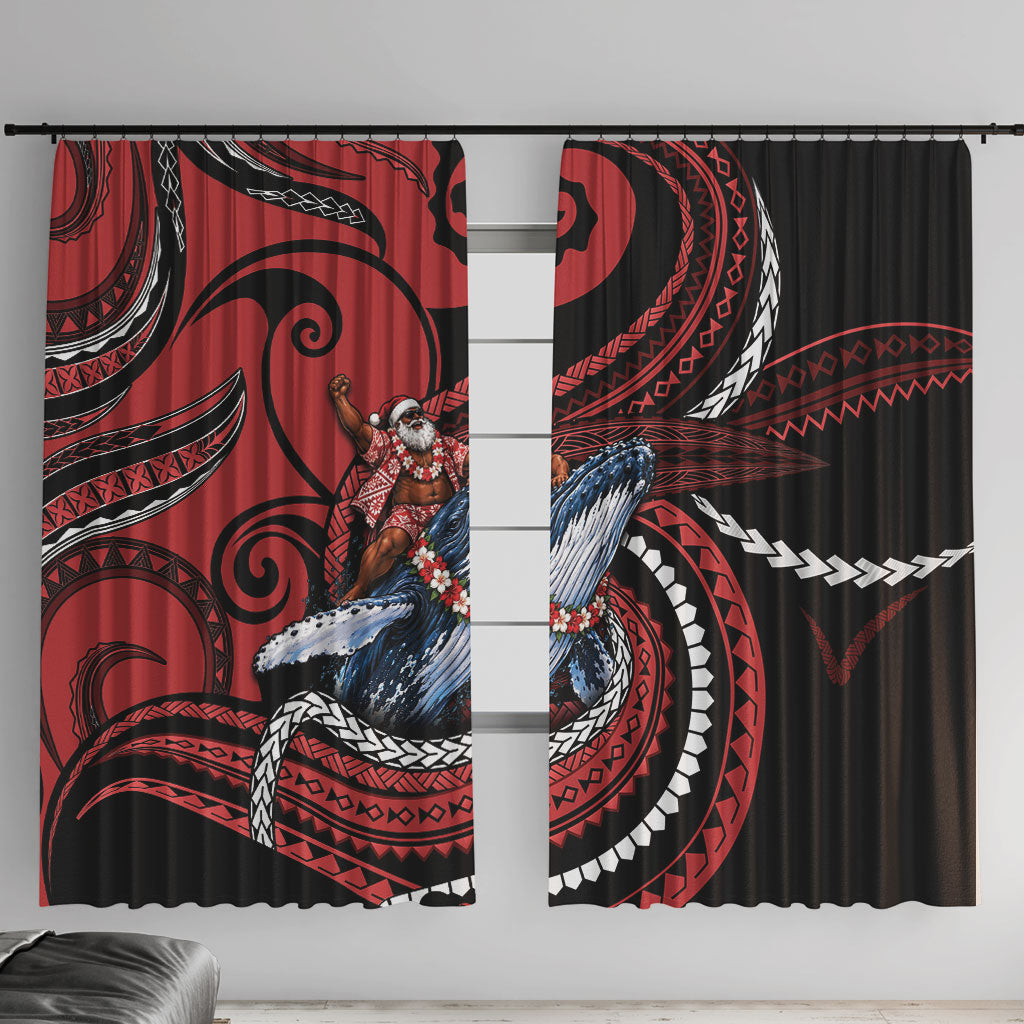 Tonga Christmas Window Curtain Santa Riding Humpback Whale DT05 With Hooks Red - Polynesian Pride
