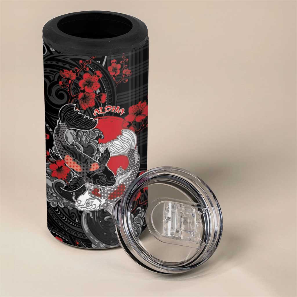Personalised Hawaiian And Japanese 4 in 1 Can Cooler Tumbler Aloha Koi Fish Palaka Patterns - Polynesian Pride