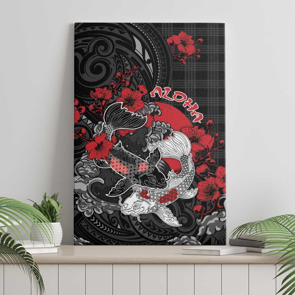 Hawaiian And Japanese Canvas Wall Art Aloha Koi Fish Palaka Patterns - Polynesian Pride