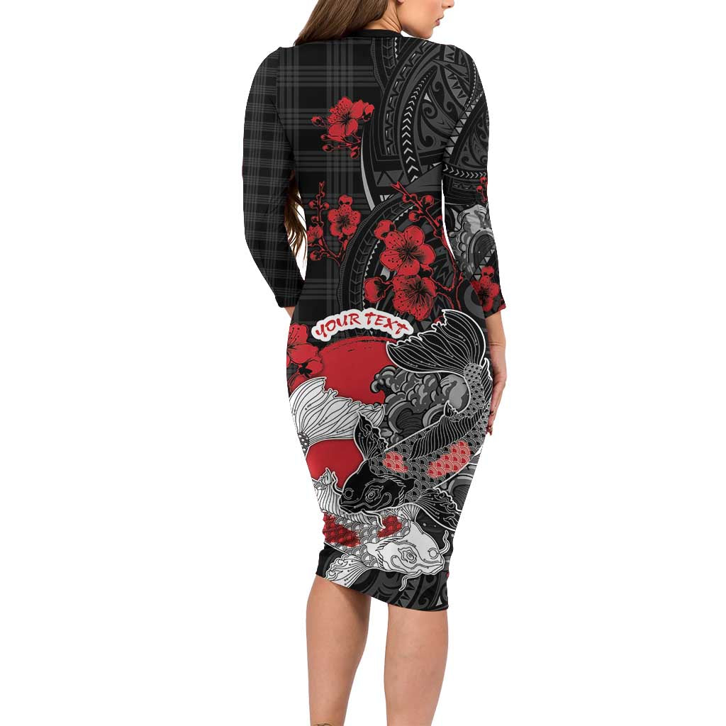 Personalised Hawaiian And Japanese Family Matching Long Sleeve Bodycon Dress and Hawaiian Shirt Aloha Koi Fish Palaka Patterns DT05 - Polynesian Pride