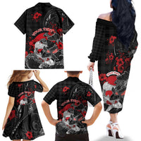 Personalised Hawaiian And Japanese Family Matching Off The Shoulder Long Sleeve Dress and Hawaiian Shirt Aloha Koi Fish Palaka Patterns DT05 - Polynesian Pride