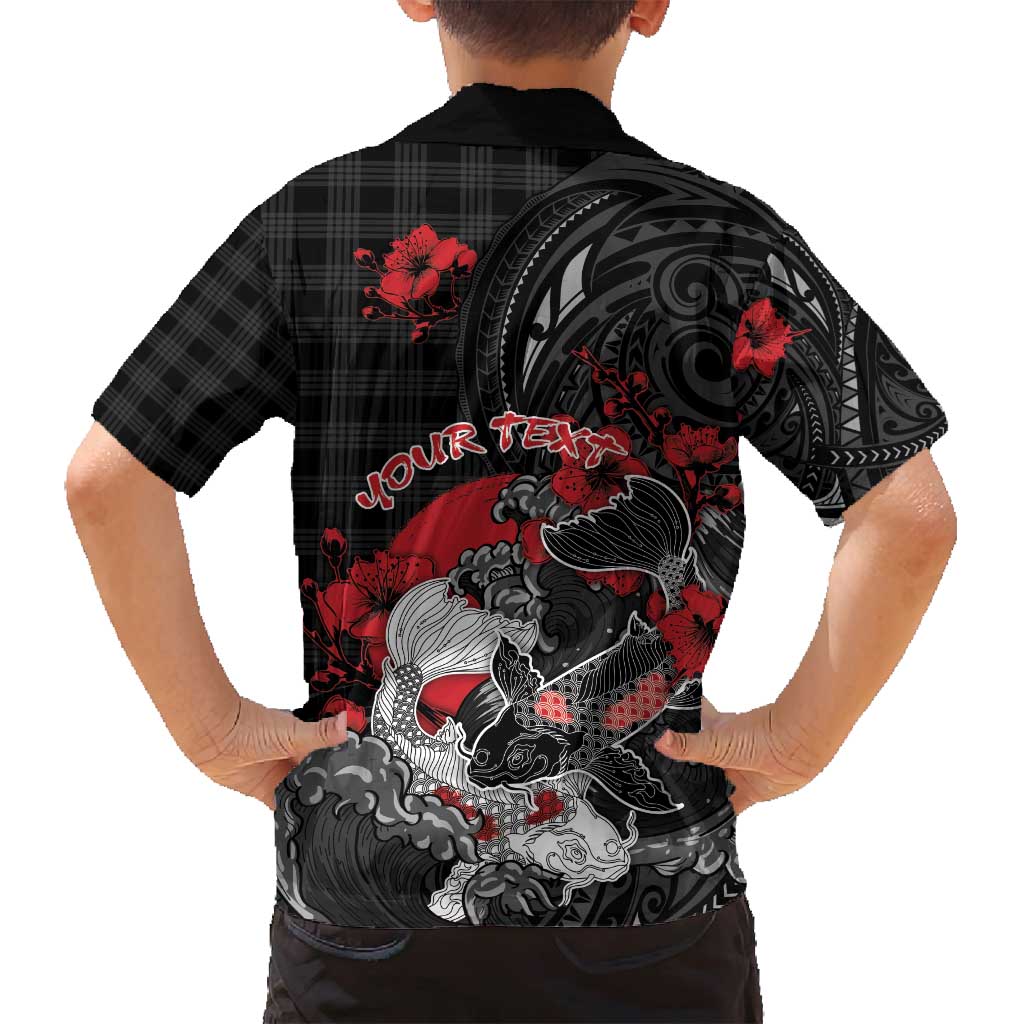 Personalised Hawaiian And Japanese Family Matching Off Shoulder Short Dress and Hawaiian Shirt Aloha Koi Fish Palaka Patterns - Polynesian Pride