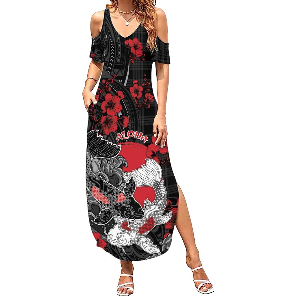 Personalised Hawaiian And Japanese Family Matching Summer Maxi Dress and Hawaiian Shirt Aloha Koi Fish Palaka Patterns - Polynesian Pride
