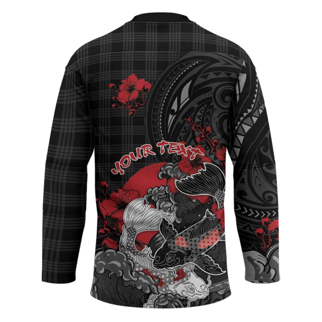 Personalised Hawaiian And Japanese Hockey Jersey Aloha Koi Fish Palaka Patterns - Polynesian Pride