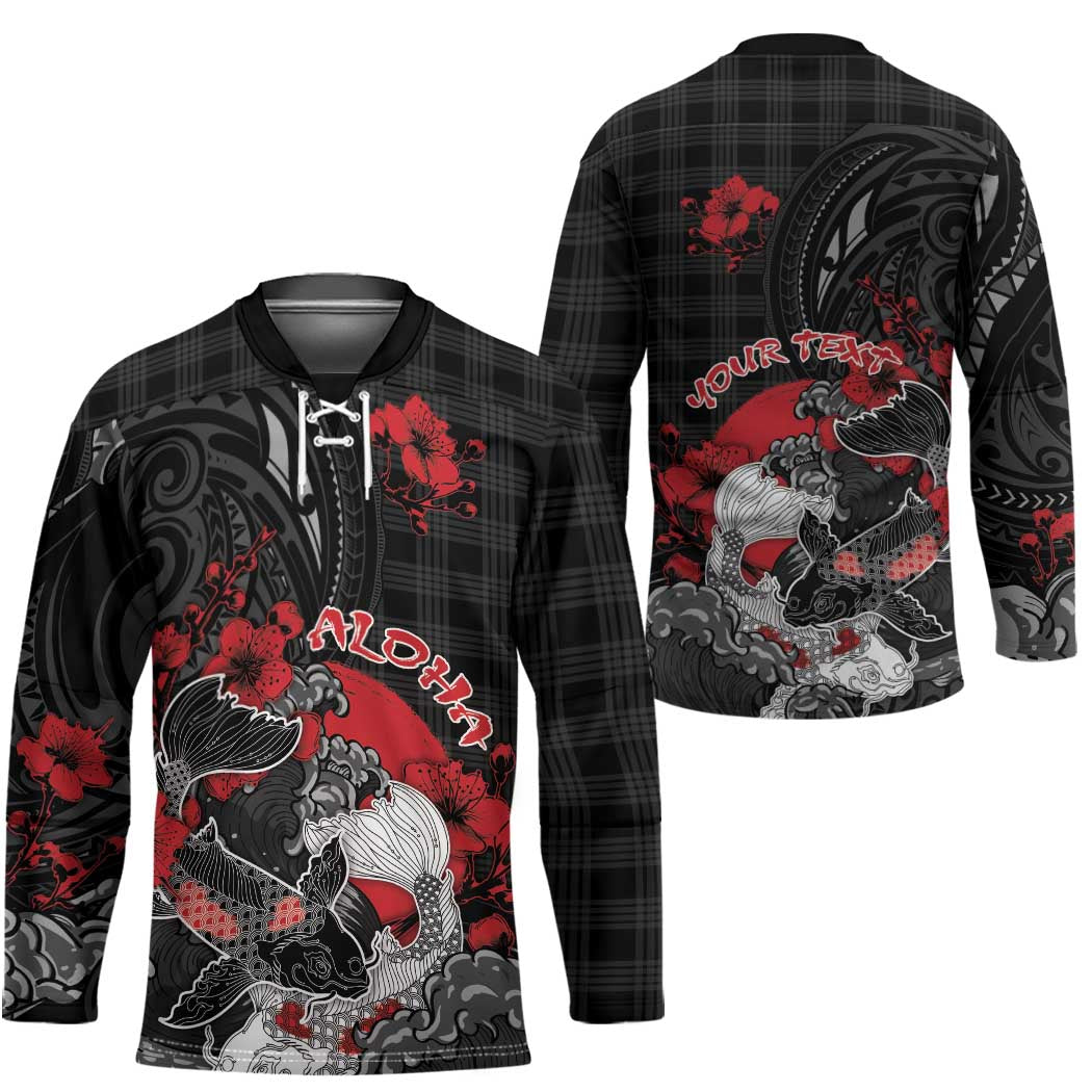 Personalised Hawaiian And Japanese Hockey Jersey Aloha Koi Fish Palaka Patterns - Polynesian Pride