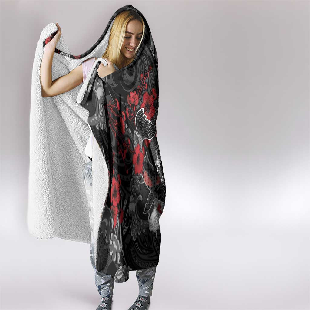 Hawaiian And Japanese Hooded Blanket Aloha Koi Fish Palaka Patterns - Polynesian Pride