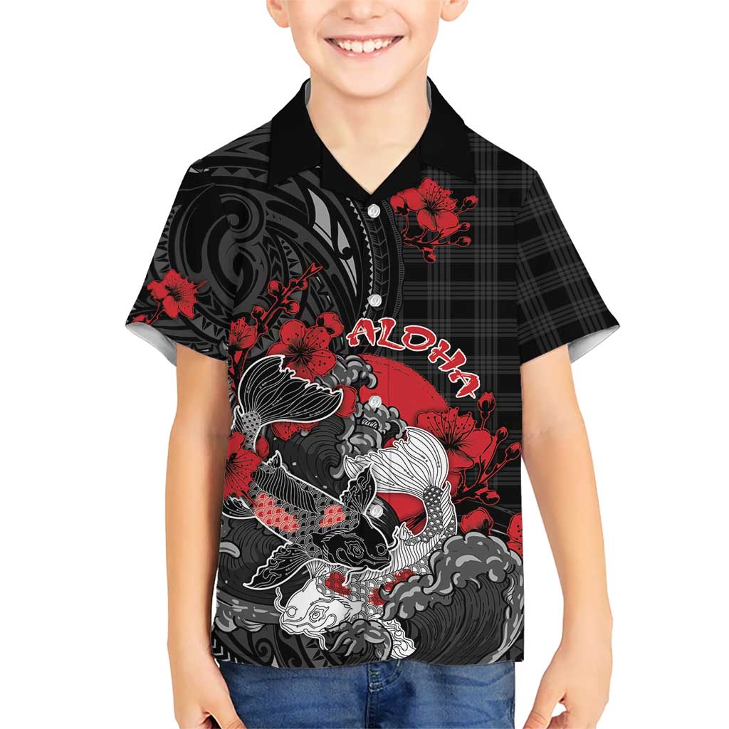 Personalised Hawaiian And Japanese Kid Hawaiian Shirt Aloha Koi Fish Palaka Patterns - Polynesian Pride