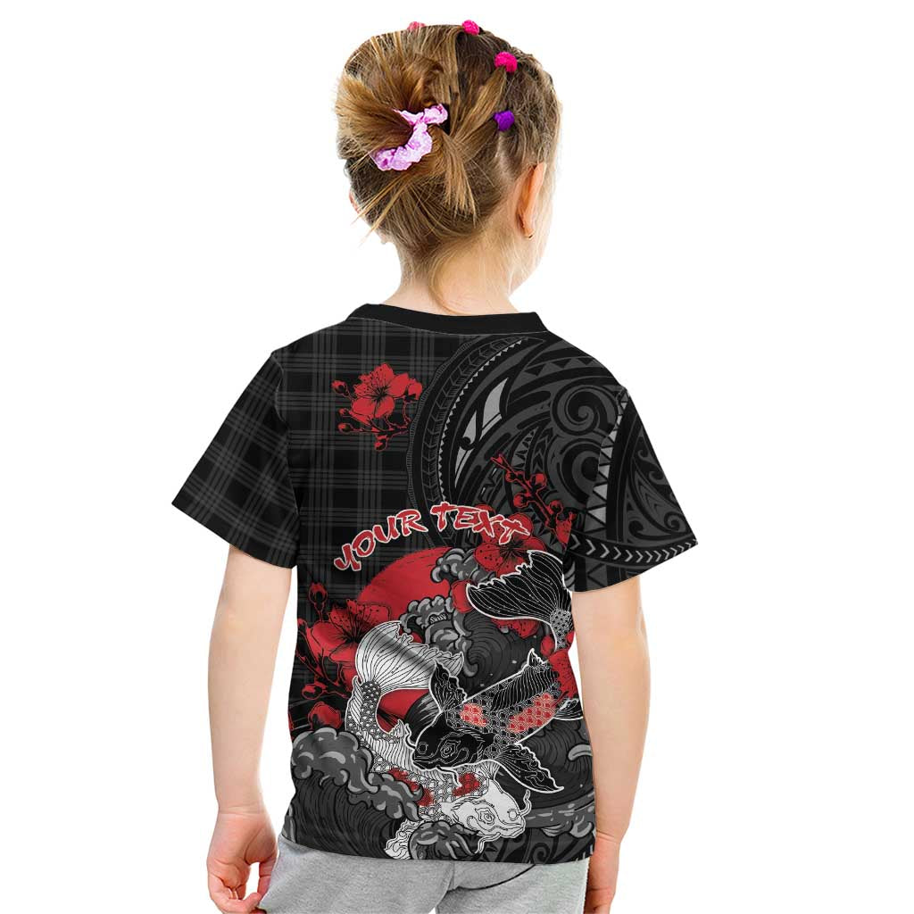 Personalised Hawaiian And Japanese Kid T Shirt Aloha Koi Fish Palaka Patterns - Polynesian Pride