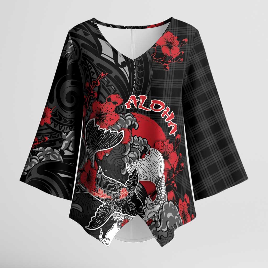 Personalised Hawaiian And Japanese Kimono Sleeve Blouse Aloha Koi Fish Palaka Patterns - Polynesian Pride